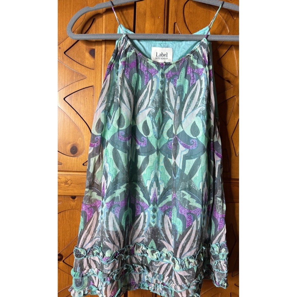 Label Ritu Kumar Yazmin Top Sz Small Turquoise  Ruffle Bib Crinkle Viscose Boho